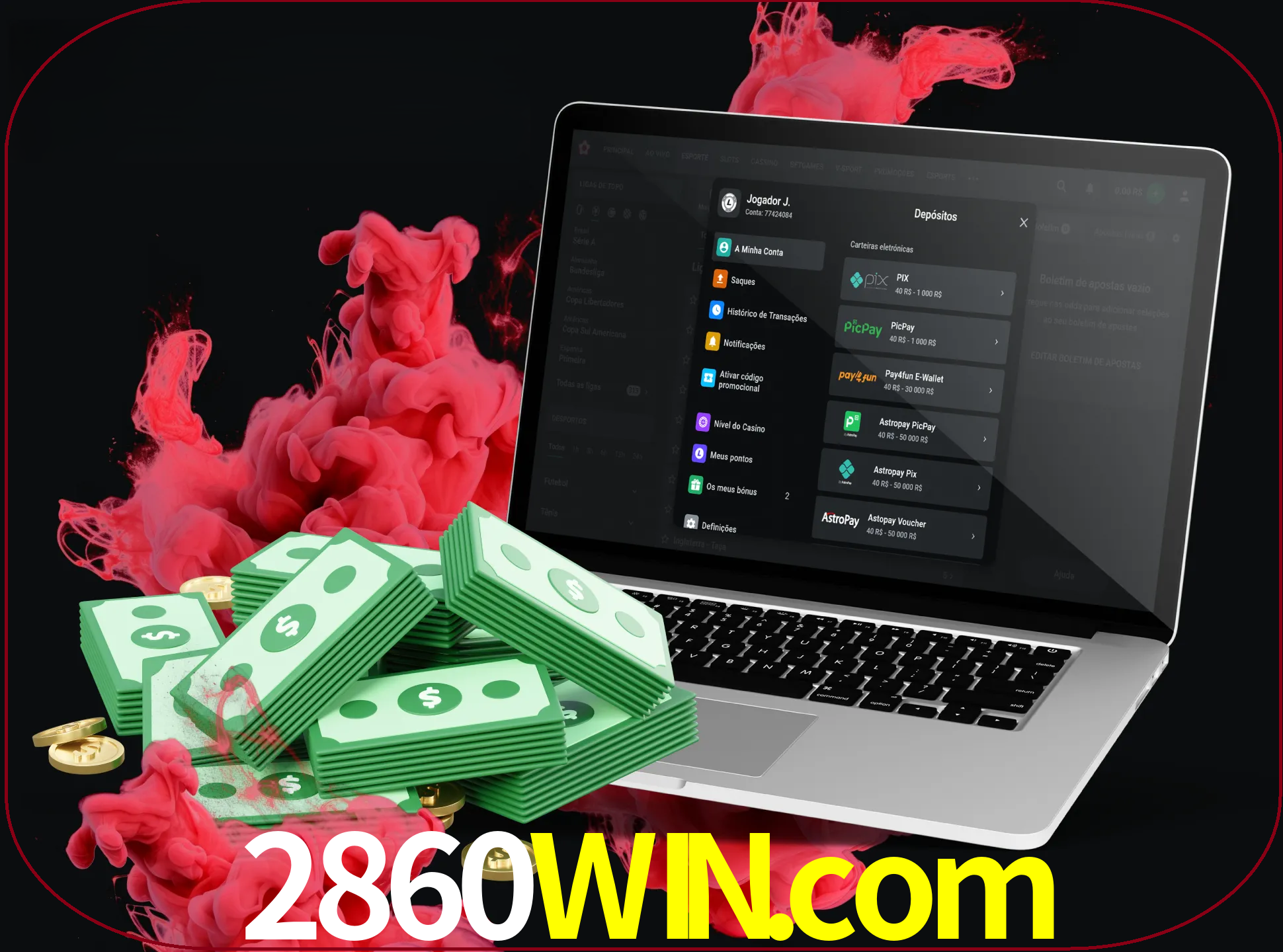 Para efetuar um depósito na sua conta 2860win, basta escolher o método de depósito e especificar o montante.